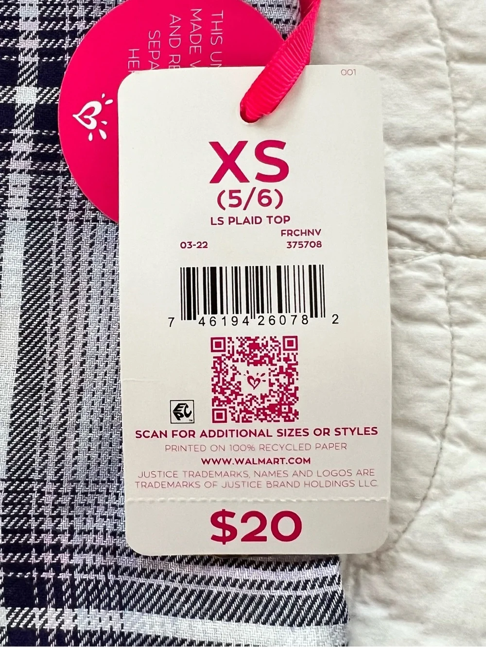 NWT Justice Girls’ Navy Ombre Plaid Button-Down Shirt Super Soft Cropped Preppy